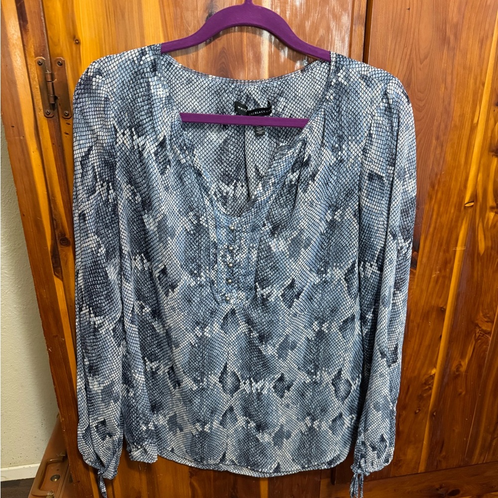 White House Black Market Blue Patterned Blouse